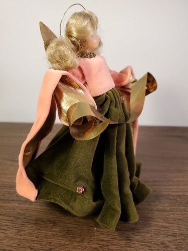 German Christmas Angel Brown Pink Dress Tree Topper Handarbeit by Drozd - Picture 5 of 10