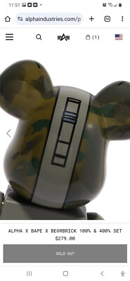alpha industries Bape Bearbrick 100% And 400% Set Never Opened New