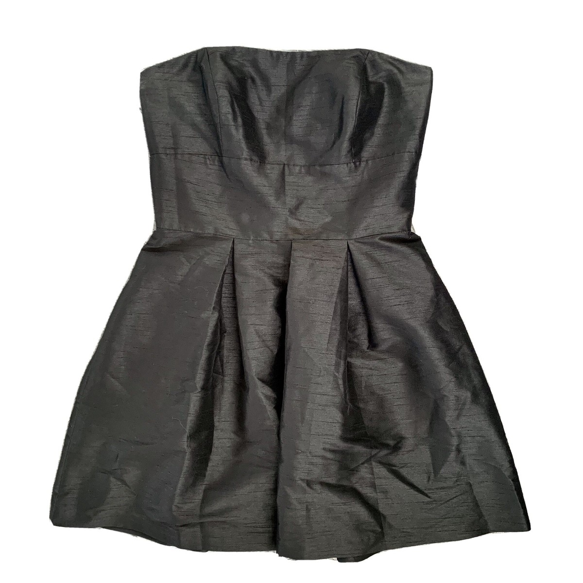 Alfred Sung Size 10 Black Dupioni Strapless Poof Mini Bridesmaid