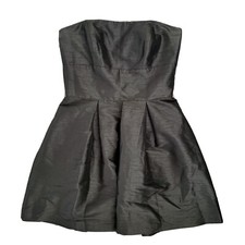 Alfred Sung Size 10 Black Dupioni Strapless Poof Mini Bridesmaid Formal Dress
