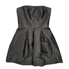 Alfred Sung Size 10 Black Dupioni Strapless Poof Mini Bridesmaid Formal Dress