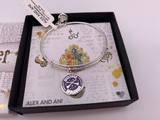 NEW Alex and Ani HARRY POTTER WIZARDS WELCOME Shiny Silver Charm Bangle Bracelet