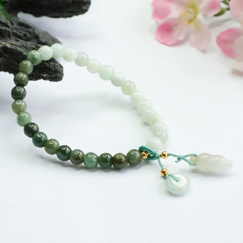 Real Grade A 100% Natural Green Jade Jadeite Women Peace Beads Bracelet - Picture 1 of 5