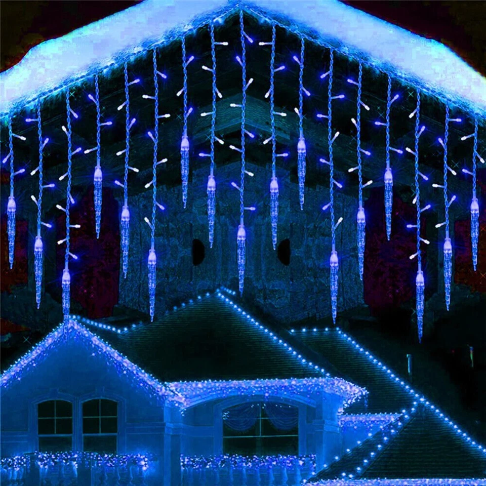 Christmas LED Icicle Falling Rain Curtain 4m Fairy String Lights Outdoor Party