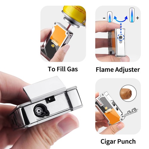 New Yellow Windproof Butane Lighter Jet Flame Gas Torch Cigar with Punch - Picture 8 of 8