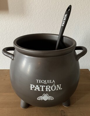 Ceramic Patron Tequila Halloween Cocktail Treat Cauldron With Ladle - 10 Quart