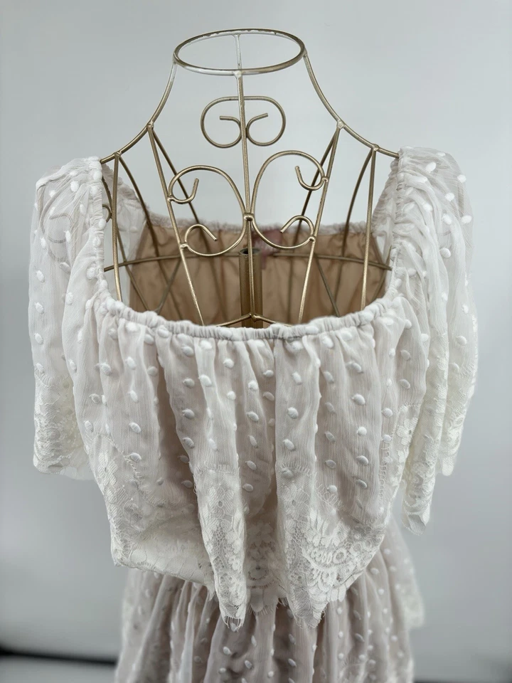 Vestido Show Me Your MuMu Lana Midi Blanco Encaje Para Mujer XL Niveles Romance Elegante Foto 4 de 4