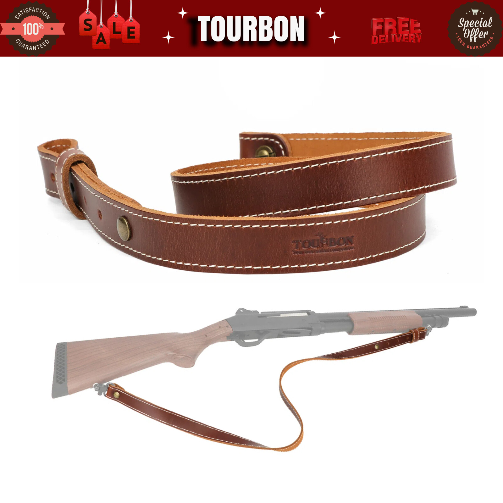 TOURBON Leather .22 Rifle/Shotgun Sling Strap Hunting fit Marlin Henrry Ruger