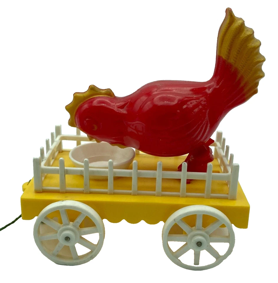 Pollo de juguete de Pascua con vagón pollito móvil plástico 1967 vintage coleccionable Foto 2 de 4