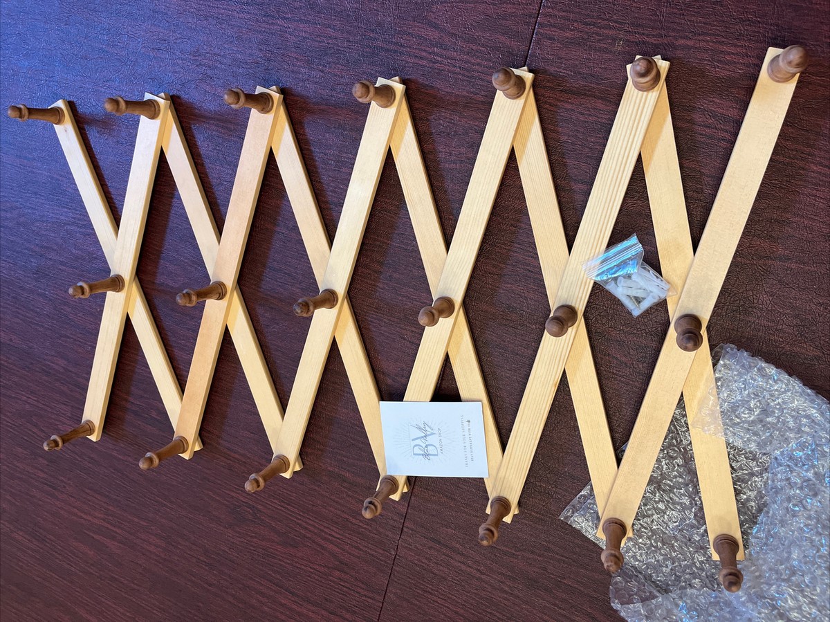 Accordion Wall Hanger Expandable Rack Wall Mounted 20 Pegs Natural