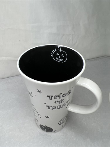 Starbucks Coffee Cup Mug 14 Oz Halloween Tall Black White Trick Treat 2007 - Picture 2 of 7