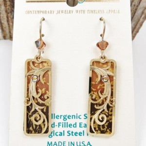 Authentic Adajio Earrings Golden Brown Ombre Column with Gold Plated Tendrils Overlay 7854