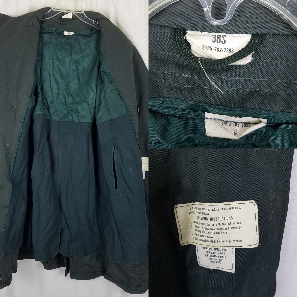 Military Issue Army Serge Green Wool Overcoat AG-44 Peacoat Trench