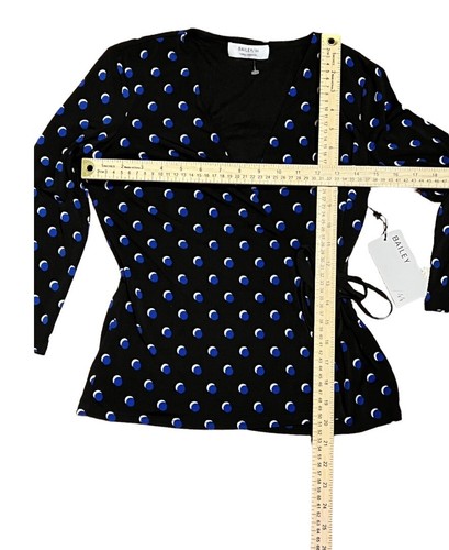 Camicia donna Bailey 44 manica 3/4 a strati a pois nera blu taglia XSmall $168 - Foto 6 di 12