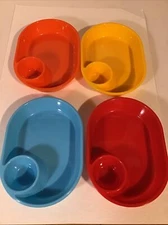 Party Appetizer Dip Tray Set Of 4 Red-Yellow-Orange-Blue