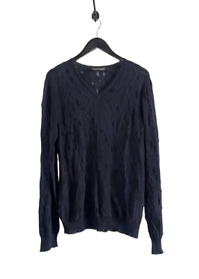 Neil Barrett Navy Distressed Cable Knit Light Sweater - Size Large