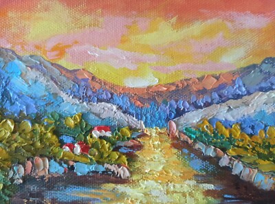 Original Oil Painting Iris Landscape Impasto Small Art Canvas Board 5x7in Signed