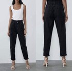 Zara Baggy Paperbag Jeans, Black, size USA 0, S, High Waist, Stretch, Slouchy — photo 1