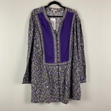 Woman Within Floral Popover Tunic Shirt Size 4X Long Sleeve Green Purple
