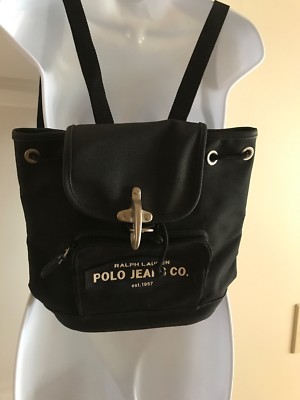 Vintage RALPH LAUREN POLO JEANS Black Canvas Small Backpack Silver Clasp  - Main Image