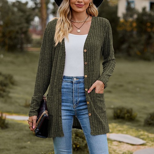 Ladies Coat Long Sleeve Outwear Women Loose Open Front Holiday Ribbed Jacket - Picture 10 of 36