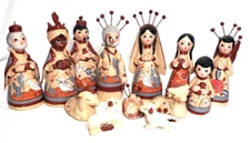 VTG 13 Piece Mexican Christmas Nativity Manger Set Tonala Pottery Hand Painted