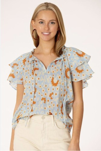 Olivia James The Label Astrid Top Blue Floral Vine Size Small