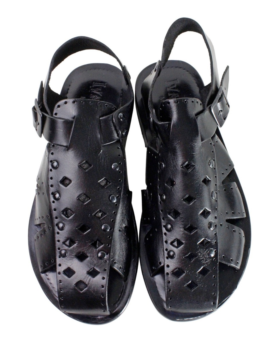 Leather Italian Sandals Mens Black Genuine Leather Strappy  display picture 3
