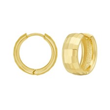14k Yellow Gold Textured Huggie Hoop Earrings with Snap Clasp 14MM x 6MM 2.3gr