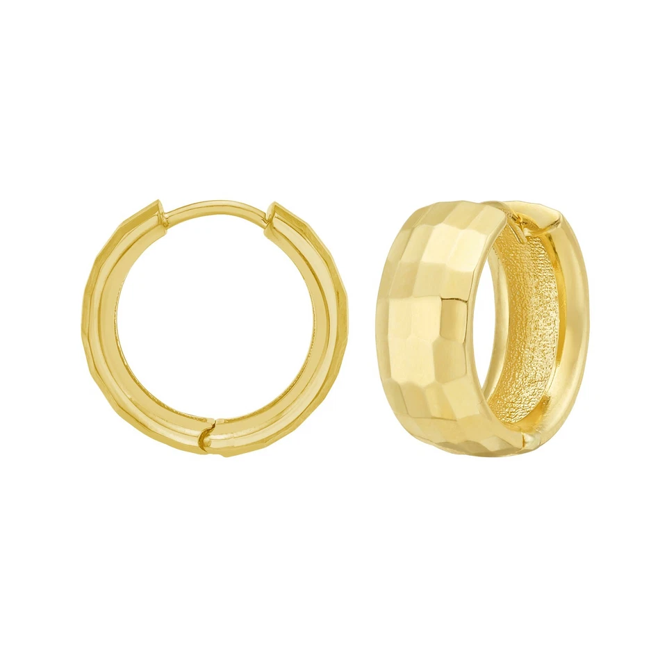 Pendientes de aro Huggie texturizados de oro amarillo de 14k con cierre a presión 14MM x 6MM 2,3gr