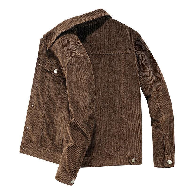 Men Retro Casual Corduroy Solid Color Work Short Jacket Long