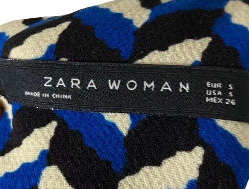 Zara Trafaluc Short Sleeve Geometric Blue Black T-Shirt Dress US Size Small - Picture 6 of 7