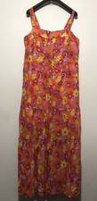 M&S Floral Print Sleeveless Long Summer Dress UK 16 Long Orange Multicoloured