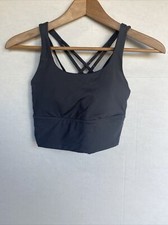 NWT CRZ YOGA WOMEN'S LONGLINE STRAPPU BACK MOISTURE WICKING SPORTS BRA GREY S