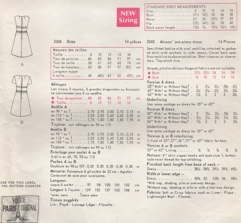 Vogue Sewing Pattern 2048 Dress by Guy Laroche Retro 60s Vintage Size 12 34" - Image 4 of 4