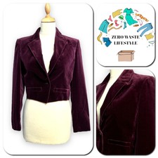 St. Michael Womens Jacket Blazer Crop Claret Velour Long Sleeve Size 8 Sp22-12