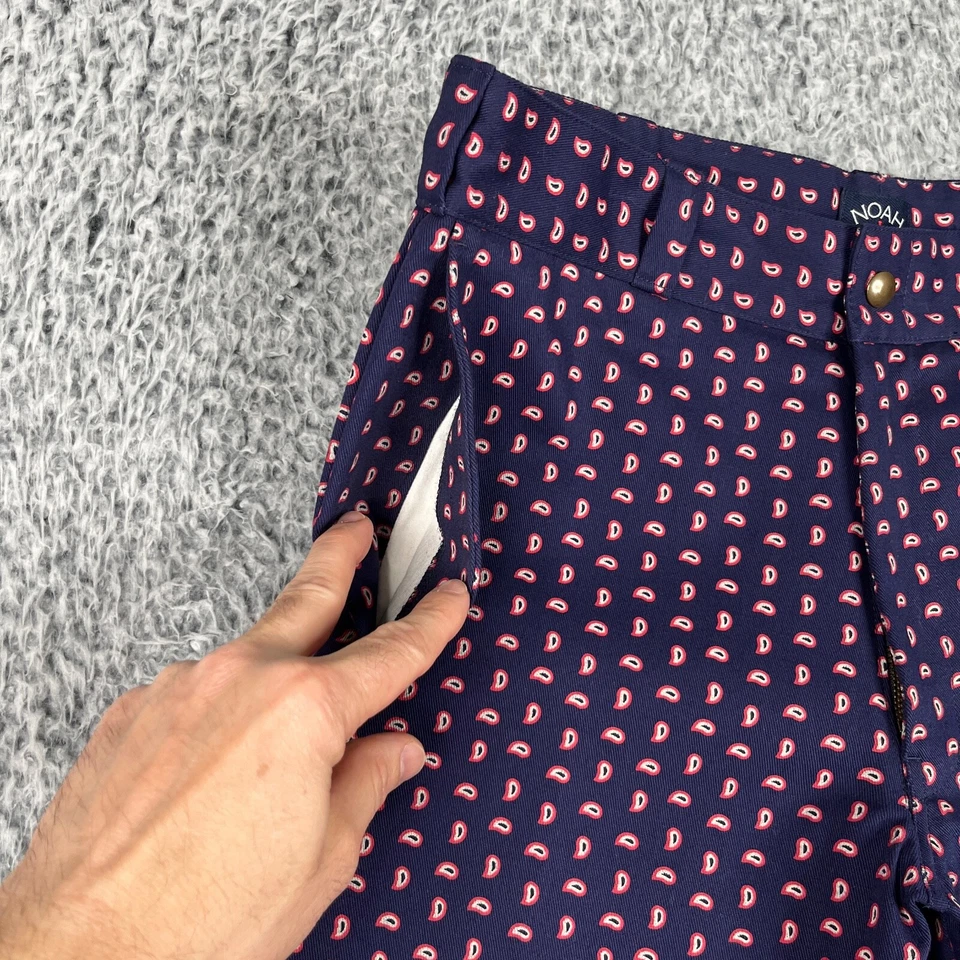 Noah NYC 裤子男式 32x30 海军蓝粉色白色迷你佩斯利罕见图案斜纹布 — 第 4/4 张图片