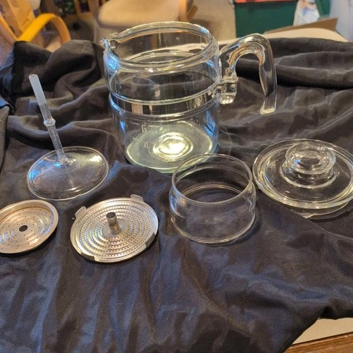 Vintage Pyrex Glass Percolator Coffee Pot 7756B 6 Cup Complete, very clean
