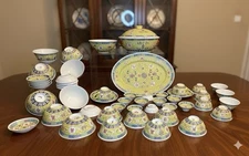 Early 1900s 56 Pieces Chinese Porcelain Mun Shou Dishes
