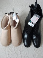 Women's Primark Style UGG Boots AND Black Patent Heel Boots UK Size 7 NEW