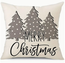 Linen Christmas Pillow Cover-Merry Christmas Trees-18x18in-Great Gift
