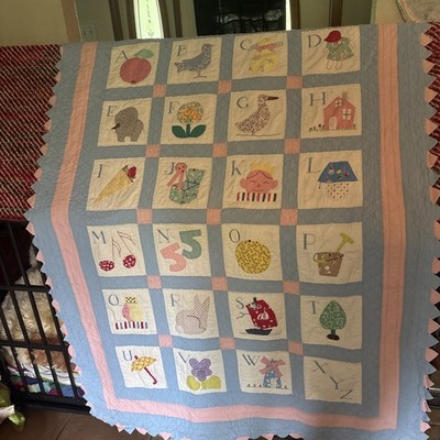 Vintage Handcraft Appliqued And Embroidered Pictorial Alphabet Quilt (40'' x 56'')