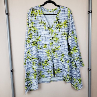Logo Lori Goldstein Cardigan 1X Tie Dye Bamboo Print Sharkbite Hem Lagenlook 