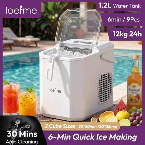 Ice Maker Machine 12KG/Day Countertop 6Min Fast Ice Making Self-Cleaning 2 Sizes