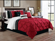 California King Burgundy/Black/White 7-Piece Down Alternative Comforter Set