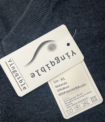 Yingqible Men’s Black /Grey V Neckline Sweater Size XL Wool Blend Knit NWT - Picture 3 of 7