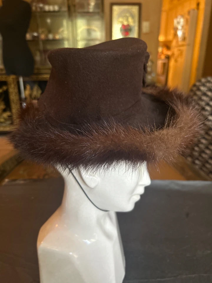 De Colección Años 40 Piel de Visón Marrón Fascinador Fieltro Sombrero con Arco Acento Derby Show Niña Formal Foto 4 de 4