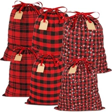 Large Fabric Drawstring Gift Bags 20x16 16x12 inches, 6pcs Christmas Sacks Bu...