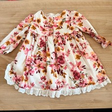 OshKosh B'Gosh Pink Red Floral Dress Size 12 Months Eyelet Layered Girls