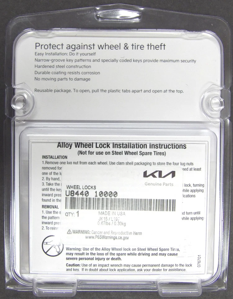 ⭐ JUEGO DE BLOQUEO DE RUEDA GENUINO KIA U8440 10000 ~ Hecho en EE. UU. ~ Instalación EZ ~ ¡TOTALMENTE NUEVO! Foto 2 de 3